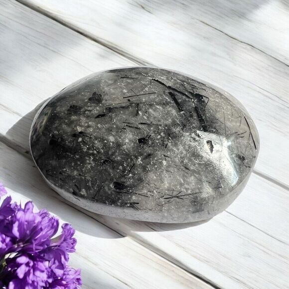 Black Rutilated Quartz Crystal‎ Palmstone (#10) - Picture 1 of 10